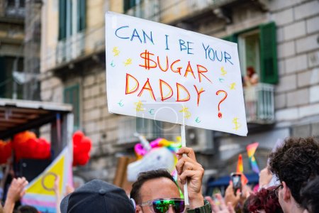 Photo for Naples, Italy - July 1, 2023: Some participants in Gay Pride every year brings together thousands of gay people and not to claim the rights to sexual freedom and against homophobia. - Royalty Free Image