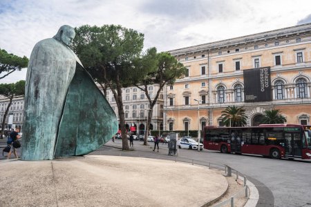 Photo for Rome, Italy - October 10, 2023: late pope John Paul II, Karol Woytila, bronze statue near Termini station, Rome. - Royalty Free Image