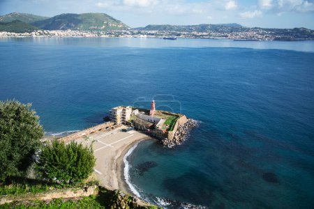 Photo for Baia, Naples, Campania, Italy. Lighthouse beach from the terrace of the Aragonese castle. - Royalty Free Image