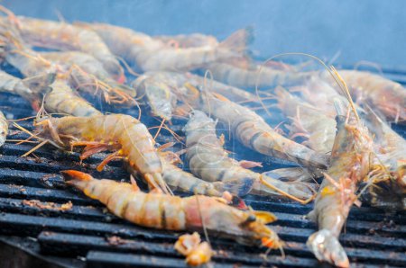 Photo for Grilled prawns in the grill on background - Royalty Free Image