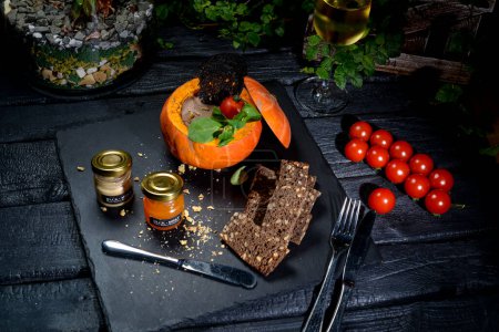 Photo for Pumpkin with jams, tomatoes and brownie - Royalty Free Image