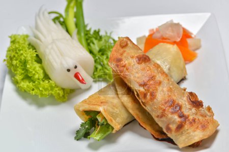 Téléchargez les photos : Crêpes sur une assiette blanche aux légumes - en image libre de droit