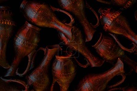 Photo for Metal wine jugs for wine on background, close up - Royalty Free Image