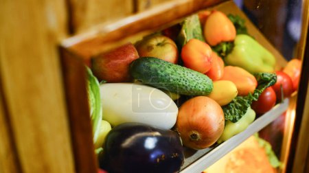 Photo for Fresh vegetables and fruits in the market on background, close up - Royalty Free Image