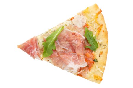Photo for Ham pizza slice prosciutto from above isolated on a white background - Royalty Free Image