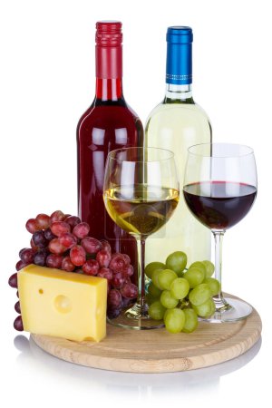 Téléchargez les photos : Wine wines red and white cheese portrait format isolated on a white background - en image libre de droit