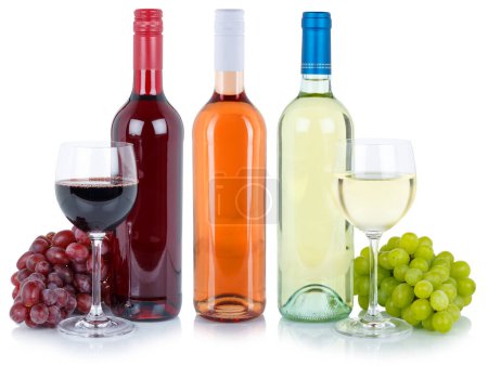 Téléchargez les photos : Wines wine tasting collection red white rose alcohol grapes isolated on a white background - en image libre de droit