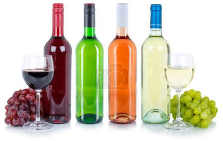 Téléchargez les photos : Wines wine tasting group red white rose alcohol grapes isolated on a white background - en image libre de droit
