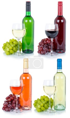 Téléchargez les photos : Wines wine tasting collection bottle glass grapes isolated on a white background - en image libre de droit
