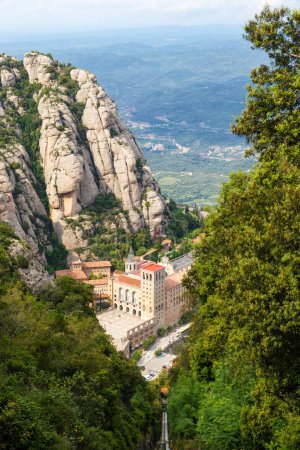 Photo for Montserrat Abbey Monastery Barcelona Spain portrait format Catalonia travel traveling view travelling - Royalty Free Image