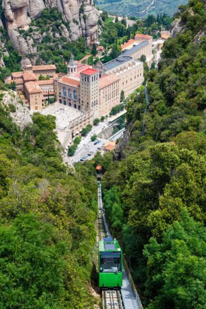 Photo for Montserrat Abbey Monastery Barcelona Spain portrait format Catalonia cable car travel traveling view travelling - Royalty Free Image