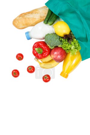 Téléchargez les photos : Purchase food purchases fruits and vegetables from above portrait format isolated on a white background - en image libre de droit