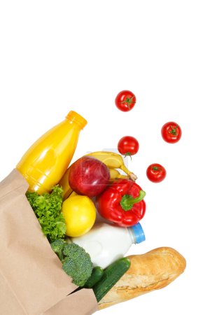 Photo for Purchase food purchases fruits and vegetables copyspace copy space portrait format paper bag isolated on a white background - Royalty Free Image