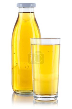 Photo for Apple juice bottle glass isolated on a white background - Royalty Free Image