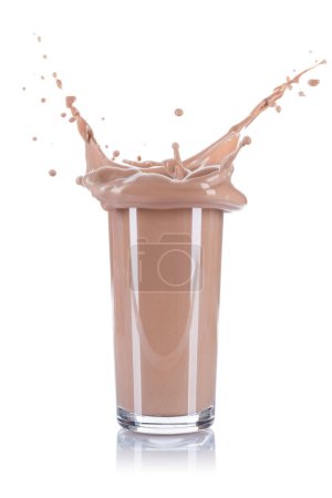 Photo for Chocolate drink milk splash splashing glass isolated on a white background - Royalty Free Image