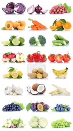 Photo for Fruits and vegetables collection isolated apple tomatoes orange blueberries cabbage colors fresh fruit on a white background - Royalty Free Image