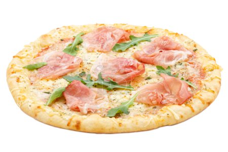 Photo for Ham pizza prosciutto isolated on a white background - Royalty Free Image