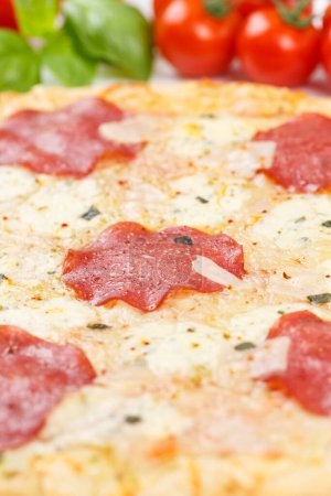 Téléchargez les photos : Pizza salami baking ingredients close up portrait format on wooden board wood - en image libre de droit