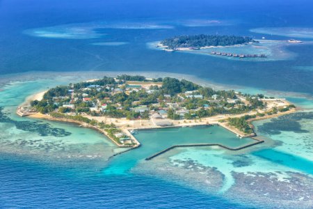 Photo for Maldives islands vacation paradise Bodufolhudhoo and Nika Island sea Ari Atoll aerial photo tourism - Royalty Free Image