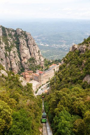 Photo for Montserrat Abbey Monastery landscape Barcelona cable car portrait format Spain Catalonia travel traveling view travelling - Royalty Free Image