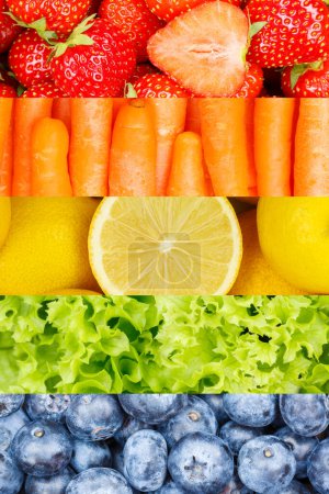 Téléchargez les photos : Fruits et légumes fond collection de fruits frais format portrait avec arrière-plans de baies - en image libre de droit