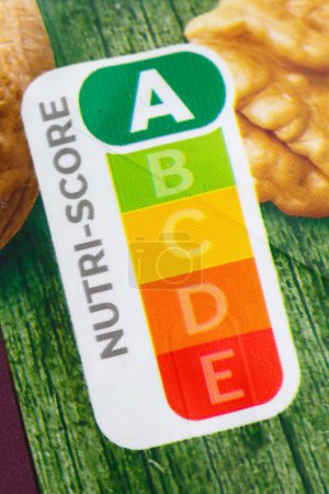 Foto de Nutri Score símbolo de etiqueta nutricional alimentación saludable para retrato de alimentos formato Nutri-Score - Imagen libre de derechos