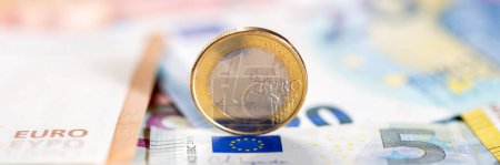 Photo for One Euro coin money saving pay paying finances panorama with copyspace copy space rich - Royalty Free Image