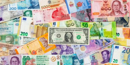 Photo for Money banknotes bill Euro Dollar currency background for travel banner pay paying finances rich - Royalty Free Image
