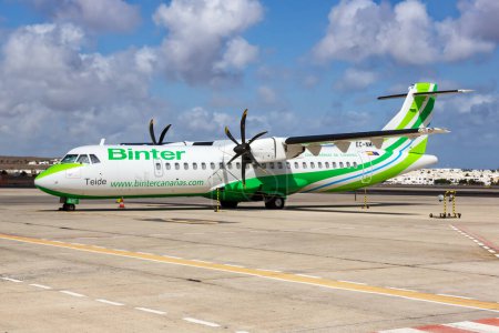 Photo for Lanzarote, Spain - September 17, 2022 Binter Canarias ATR 72-600 airplane at Lanzarote airport (ACE) in Spain. - Royalty Free Image