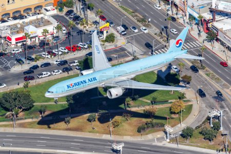 Photo for Los Angeles, United States - November 4, 2022 Korean Air Boeing 777-300(ER) airplane at Los Angeles airport (LAX) in the United States aerial view. - Royalty Free Image