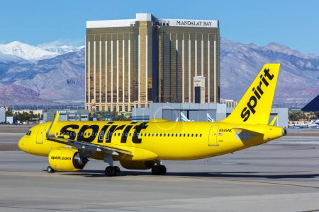Photo for Las Vegas, United States - November 9, 2022 Spirit Airbus A320neo airplane at Las Vegas airport (LAS) in the United States. - Royalty Free Image
