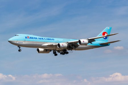Photo for Frankfurt, Germany - August 2, 2022 Korean Air Cargo Boeing 747-8F airplane at Frankfurt airport (FRA) in Germany. - Royalty Free Image