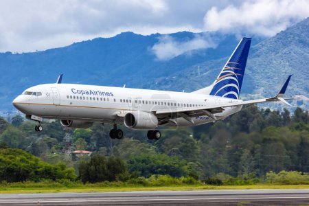 Photo for Medellin, Colombia - April 19, 2022 Copa Airlines Boeing 737-800 airplane at Medellin Rionegro airport (MDE) in Colombia. - Royalty Free Image