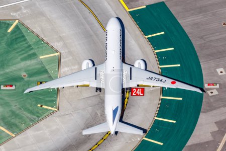 Photo for Los Angeles, United States  November 4, 2022 Japan Airlines Boeing 777-300(ER) airplane aerial photo at Los Angeles airport (LAX) in the United States. - Royalty Free Image