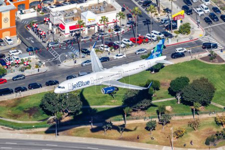 Photo for Los Angeles, United States  November 4, 2022 JetBlue Airbus A321 airplane aerial photo at Los Angeles airport (LAX) in the United States. - Royalty Free Image