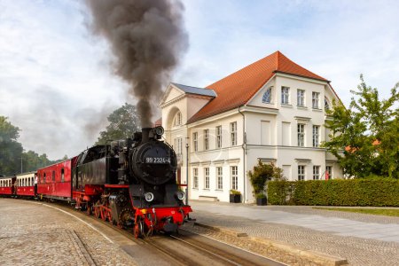 Photo for Baederbahn Molli steam train locomotive railway rail in Bad Doberan, Germany - Royalty Free Image