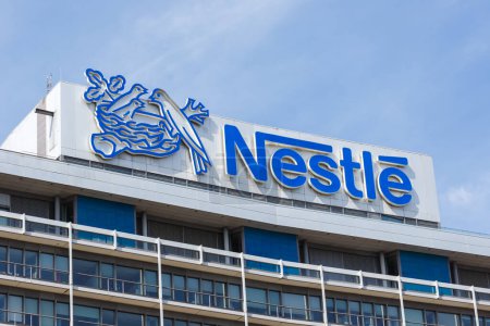 Photo for Frankfurt, Germany - August 2, 2022 German headquarters of Nestle corporation with logo in Frankfurt, Germany. - Royalty Free Image