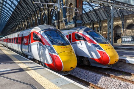Photo for London, United Kingdom - April 29, 2023: Azuma InterCity high speed train of London North Eastern Railway LNER at King's Cross railway station in London. - Royalty Free Image