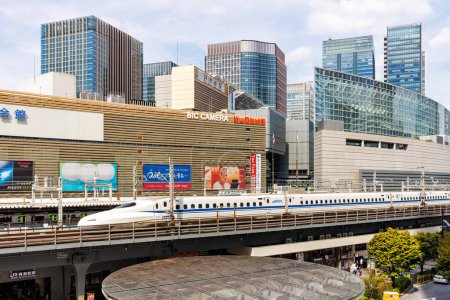 Photo for Tokyo, Japan - September 26, 2023: Shinkansen N700 high-speed train operated by Japan Rail JR at Yurakucho railway station in Tokyo, Japan. - Royalty Free Image