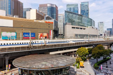Photo for Tokyo, Japan - September 26, 2023: Shinkansen N700 high-speed trains operated by Japan Rail JR at Yurakucho railway station in Tokyo, Japan. - Royalty Free Image