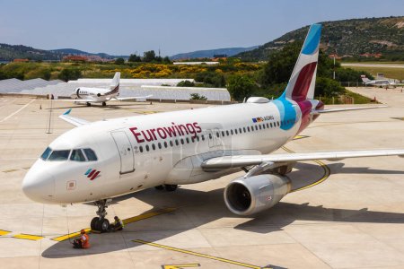 Photo for Split, Croatia - June 1, 2023: Eurowings Airbus A319 airplane at Split Airport (SPU) in Croatia. - Royalty Free Image