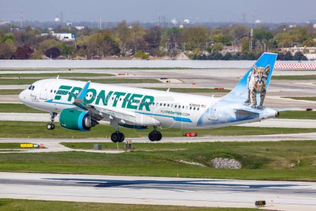 Photo for Chicago, United States - May 4, 2023: Frontier Airlines Airbus A320neo airplane at Chicago Midway Airport (MDW) in the United States. - Royalty Free Image