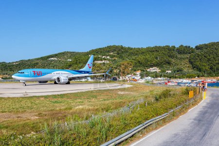 Photo for Skiathos, Greece - June 30, 2023: TUI Boeing 737 MAX 8 airplane at Skiathos Airport (JSI) in Greece. - Royalty Free Image