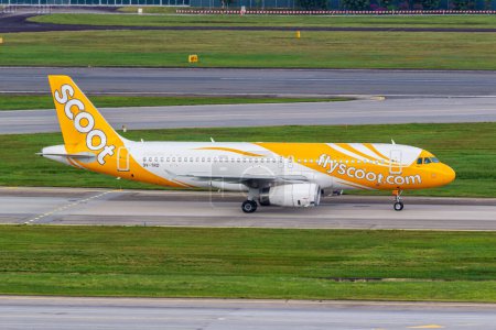 Photo for Changi, Singapore - February 3, 2023: Scoot Airbus A320 airplane at Changi Airport in Singapore. - Royalty Free Image