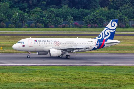 Photo for Changi, Singapore - February 3, 2023: Cambodia Airways Airbus A319 airplane at Changi Airport in Singapore. - Royalty Free Image
