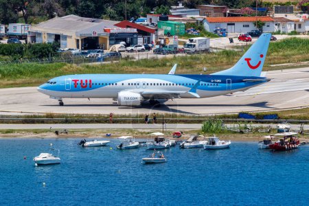 Photo for Skiathos, Greece - June 30, 2023: TUI Airways Boeing 737 MAX 8 airplane at Skiathos Airport (JSI) in Greece. - Royalty Free Image