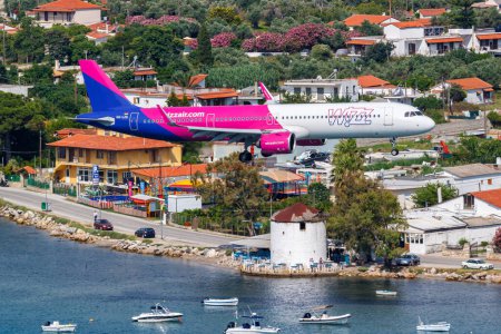 Photo for Skiathos, Greece - June 27, 2023: Wizzair Airbus A321neo airplane at Skiathos Airport (JSI) in Greece. - Royalty Free Image