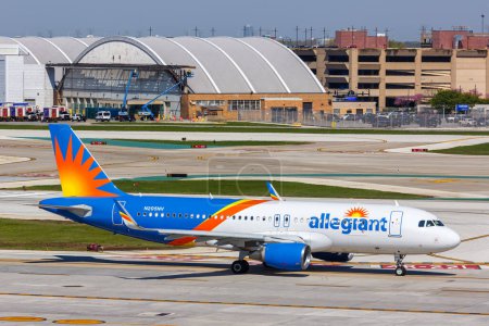 Photo for Chicago, United States - May 4, 2023: Allegiant Air Airbus A320 airplane at Chicago Midway Airport (MDW) in the United States. - Royalty Free Image