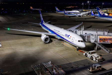 Téléchargez les photos : Tokyo, Japon - 25 septembre 2023 : ANA All Nippon Airways Boeing 787-9 Dreamliner airplane at Tokyo Haneda Airport (HND) in Japan. - en image libre de droit