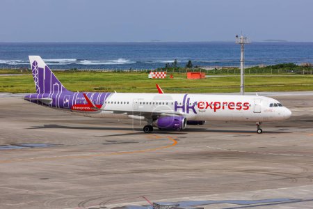 Photo for Okinawa, Japan - October 3, 2023: HK Express Airbus A321 airplane at Okinawa Naha Airport (OKA) in Japan. - Royalty Free Image